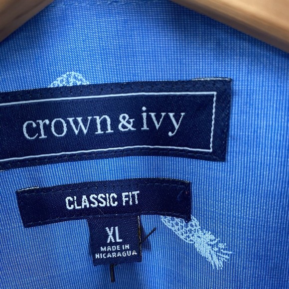 Crown & Ivy Men’s Shirt XL Classic Fit Button Down Motion Flex Blue Pineapples - Picture 6 of 8